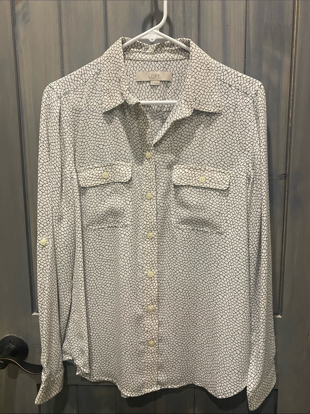 LOFT White Blouse with black Micro-Print